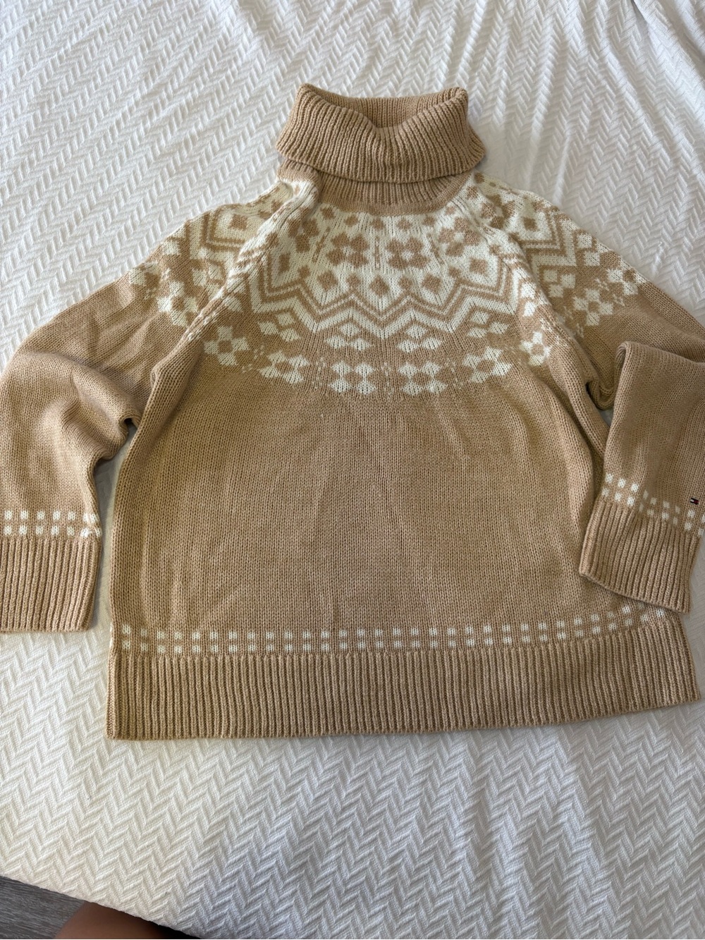 Tommy Hilfiger Cream & Tan Fair Isle Turtleneck Sweater